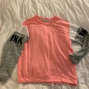 VS PINK Colorblock Sleeve Fleece Crewneck